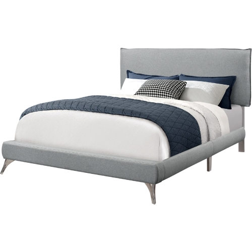 Queen Bed in Grey Linen on Chrome Legs